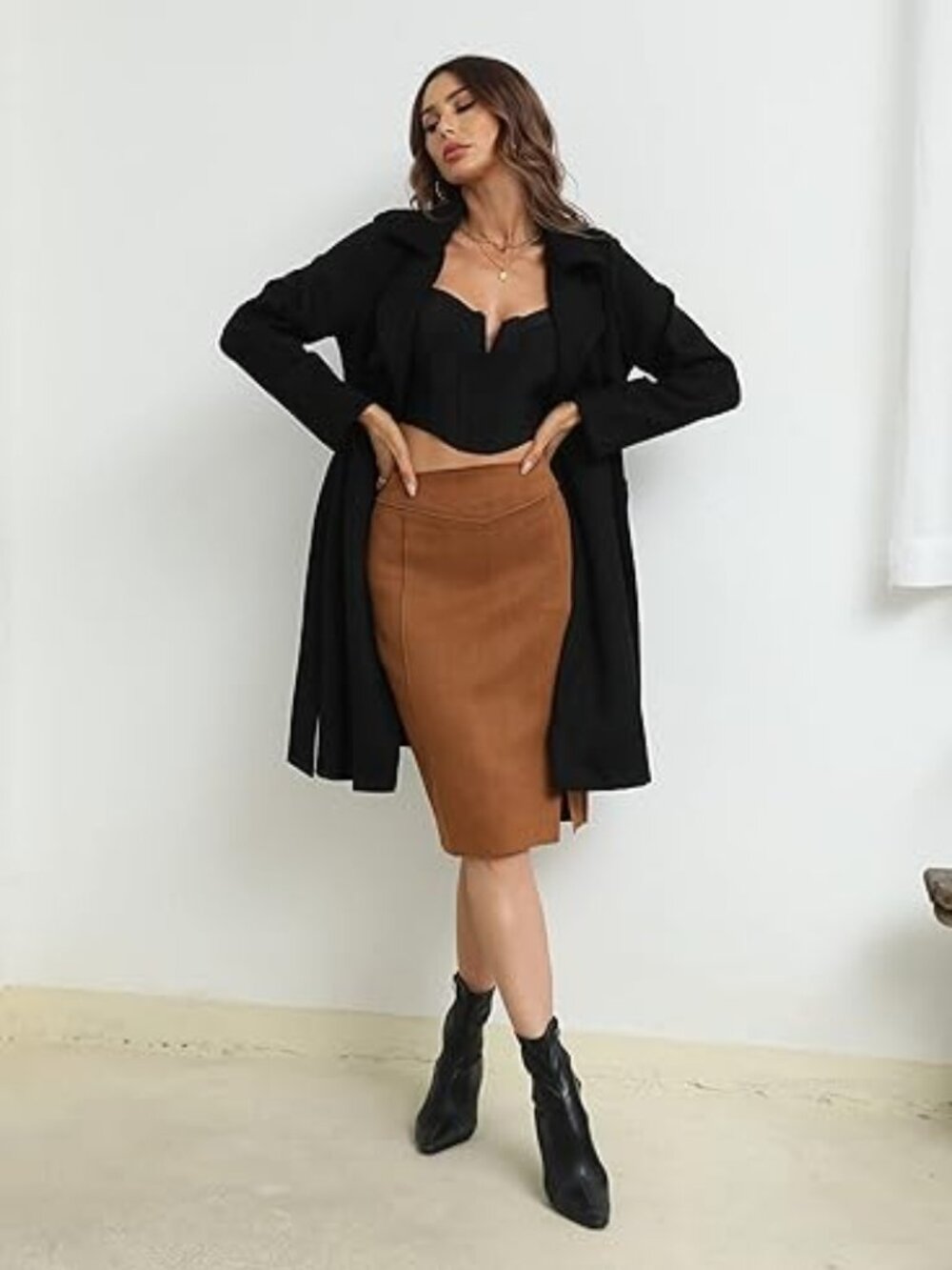 Faux Suede Pencil Skirt